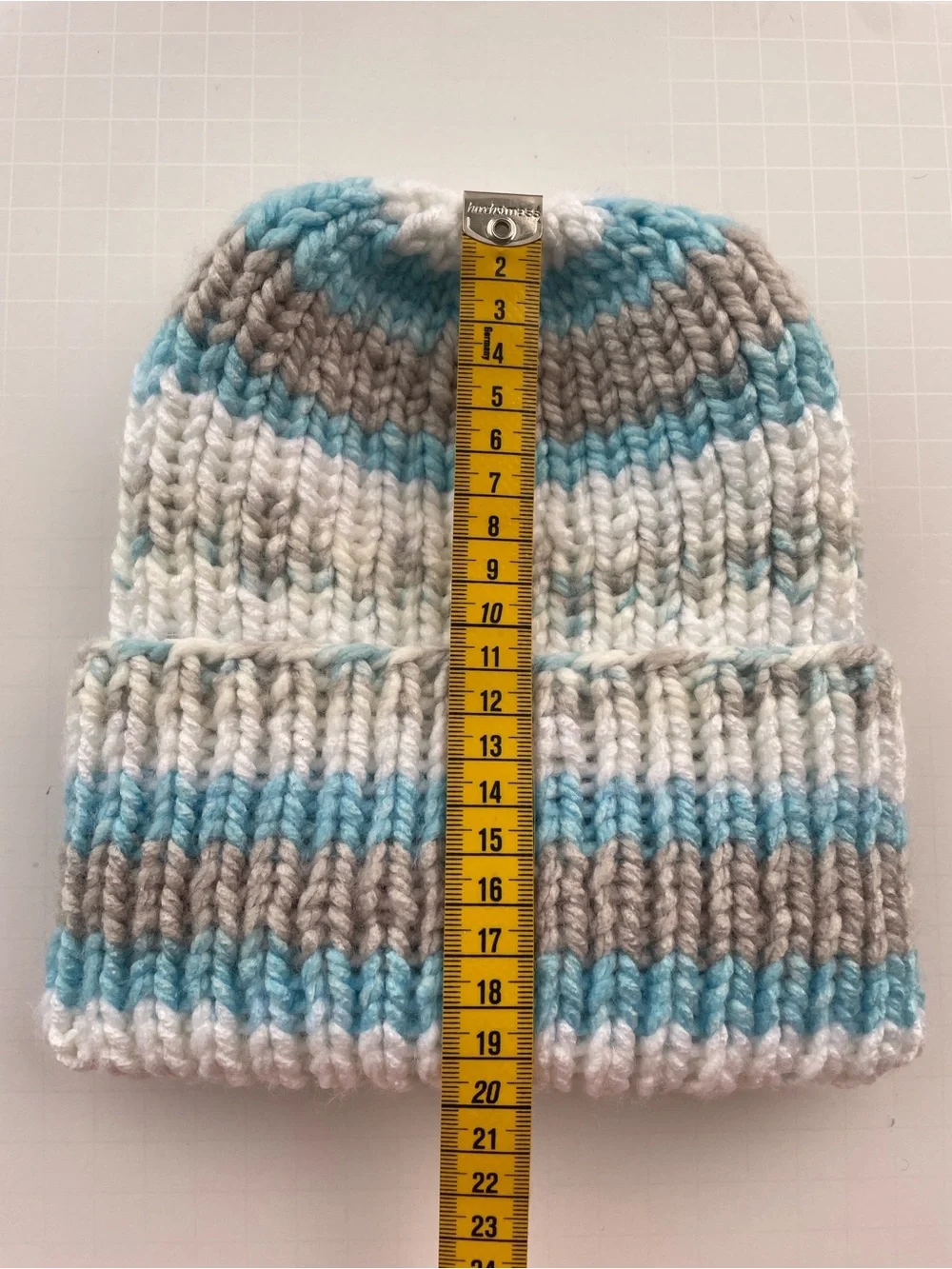 Kids Knit Beanie - Blue, White & Gray Stripes